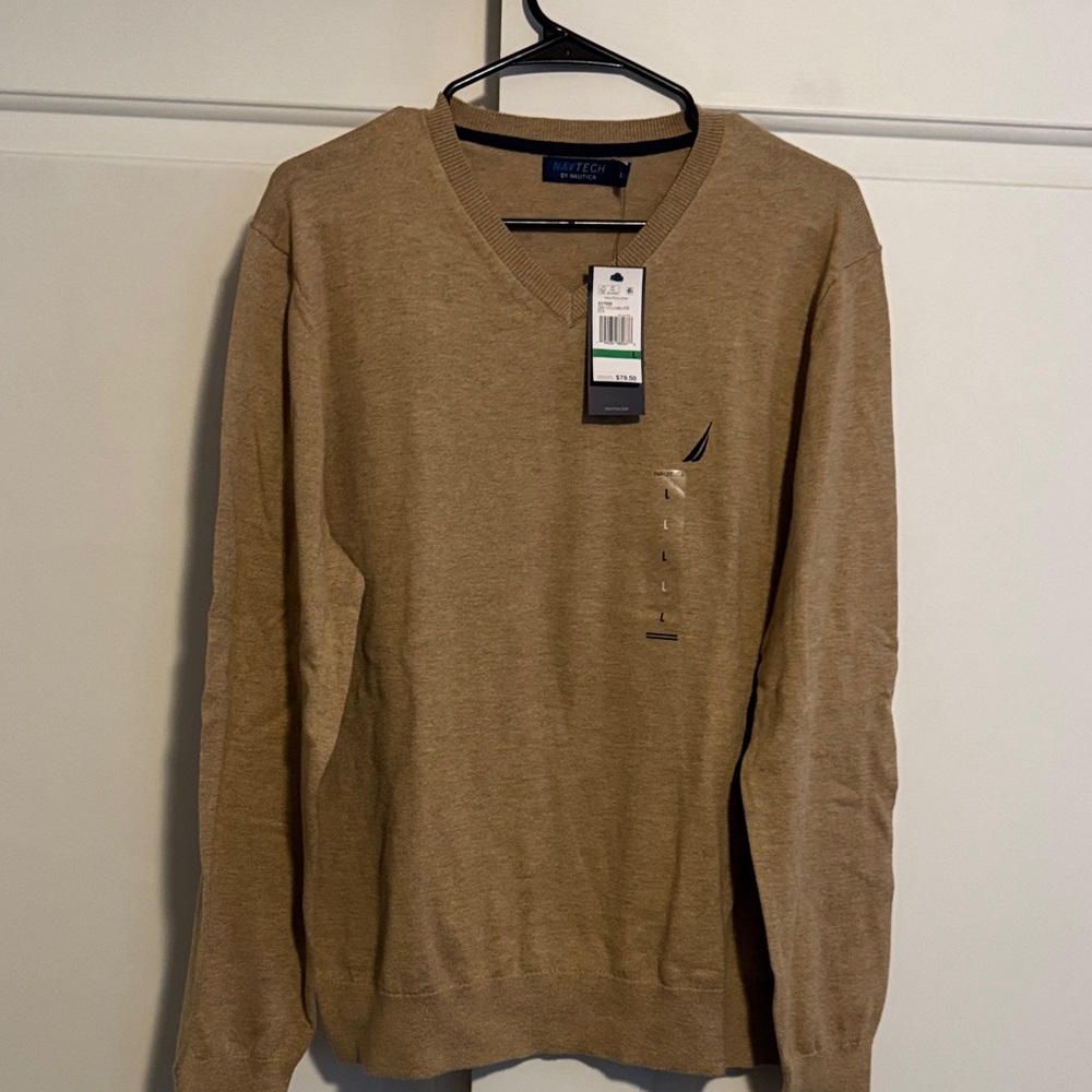 Nautica Men's Classic Brown V-Neck Sweater